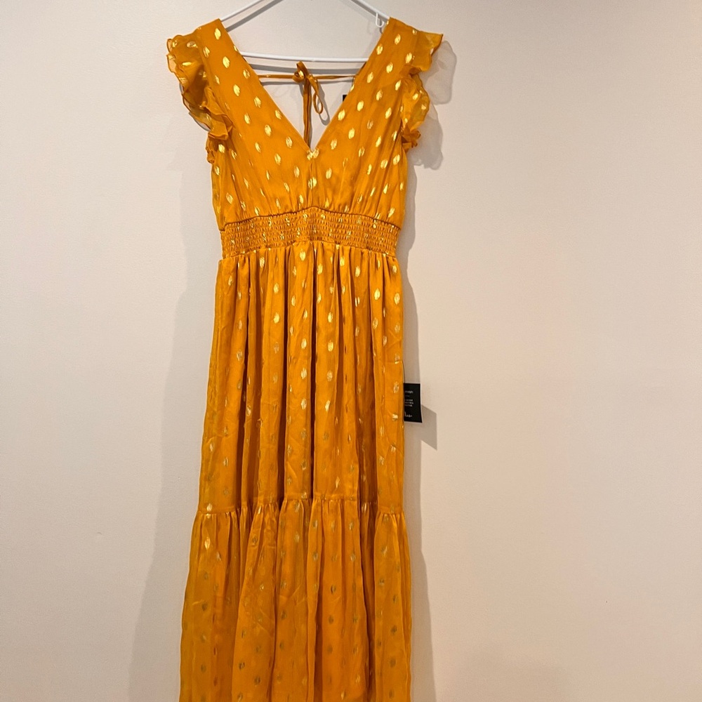 Elegant Yellow Polka Dot Dress